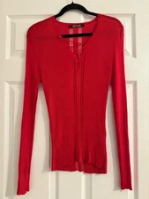 Roberto Cavalli Mainline Top Red Ribbed Knit Lace Up Sheer Panel Y2K Archive 10