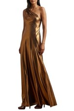 Lauren Ralph Lauren Womens Metallic Chiffon Gown 16 Copper Foil Black - NWT 345