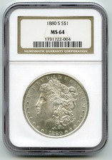 1880-S Morgan Argento Dollaro NGC MS64 Certificato - San Francisco Mint - Q655
