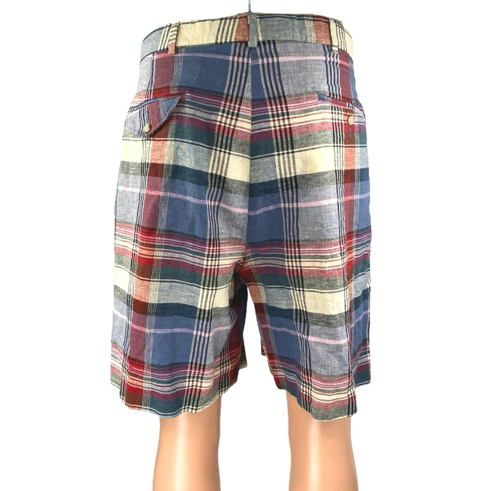 Polo by Ralph Lauren Blue Plaid Checkered Pleated Straight Leg Bermuda Shorts 34 - Image 3 of 4