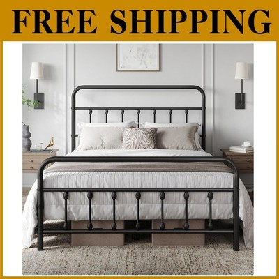 Classic Iron Bed Frame with Victorian Style Headboard, Queen=