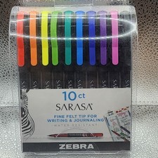 Zebra Sarasa Felt Tip Pens 10-Pk Fine Point Water Resistant for Journaling New