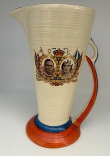 1937 Wadeheath Art Deco coronation jug King George VI and Queen Elizabeth.