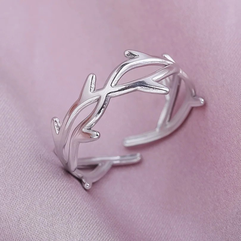 925 Sterling Silver Leaf Branch Open Ring – Simple Fashion Adjustable Jewelry