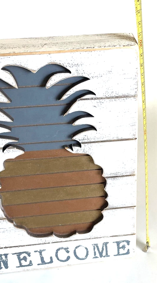 Primitive Whitewashed Wooden Pineapple Welcome Sign  Decor - Image 4 of 4