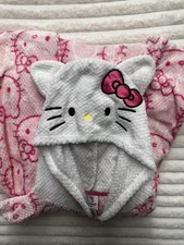 Hello Kitty by Sanrio One Piece Hooded Pajamas Sleepwear Pink Fleece White Large