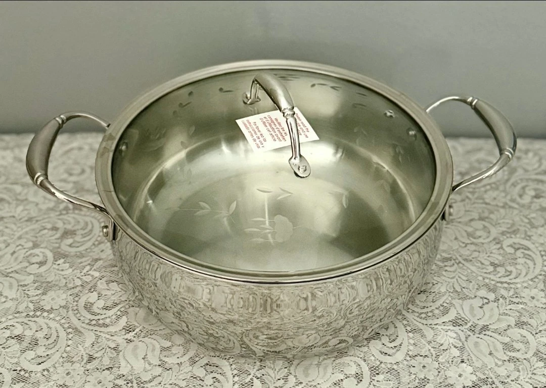 Princess House Heritage Tri Ply Stainless Steel 7 Qt Straining Simmer Pan