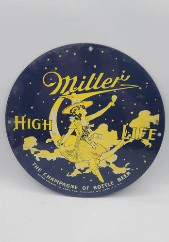 Vintage Miller High Life Rustic Porcelain Enameled Metal Sign
