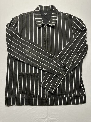 Jackson Brand Men s Black Pin-Stripe Zip Up Jacket SZ MEDIUM Cotton Blend Lined