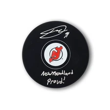 Dawson Mercer Autographed New Jersey Devils Hockey Puck Inscribed