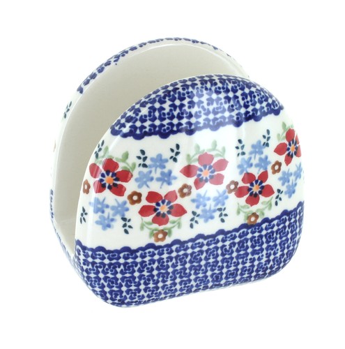 Blue Rose Polish Pottery Red Poppy Napkin Holder