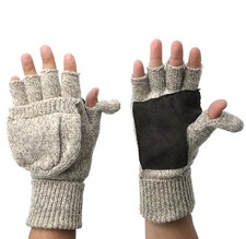 Thermal Insulation Knit Fingerless Mitten Winter Gloves W/ Thumb Flap - Oatmeal