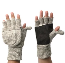Thermal Insulation Knit Fingerless Mitten Winter Gloves W/ Thumb Flap - Oatmeal