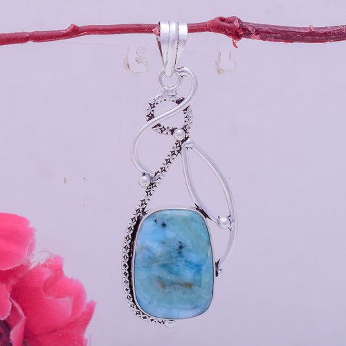 Elegante Caribe Larimar Piedra Preciosa 925 Plata de Ley Handmade Colgante 6.9cm - Imagen 2 de 3