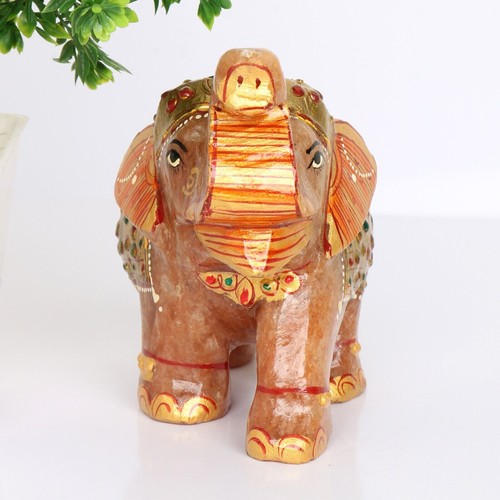 Estatua de elefante de buena suerte de 4,92" para decoración del hogar 666 g obra de arte de jade amarillo natural - Imagen 4 de 5