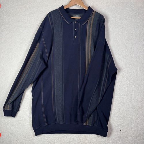 Vtg Knights Sportswear Blue Striped Multicolor Collared Long Sleeve Sweater 4XLT