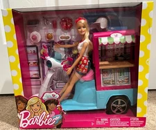 Mattel Barbie w/ Moped Mobile Street Food Cart and Accessories - RARE FTF94 NEW