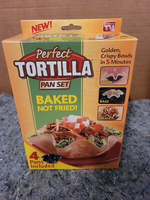 Perfect Tortilla Pan Set 2 Non Stick Pans Baked Not Fried Taco Salad Bowl Shells