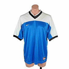 SHINY NIKE Soccer practice jersey BLUE men's L Swoosh GRAY TAG Vintage 90s
