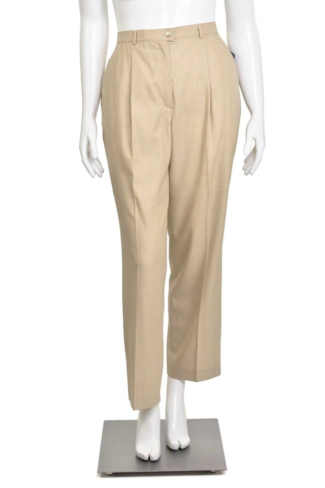 Pantalones Escada Beige/Melocotón Rayas Mezcla Lana/Seda Clásicos Plisados Frontales Talla 44/14 Foto 2 de 4