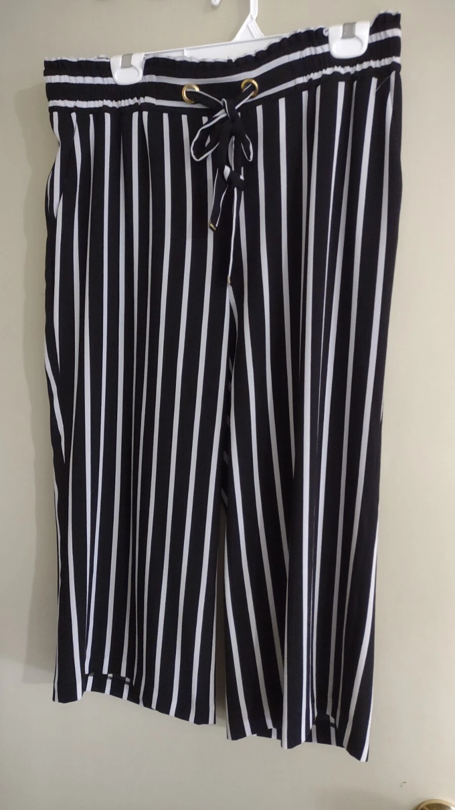 women michael kors capri pants wide legs black and white large