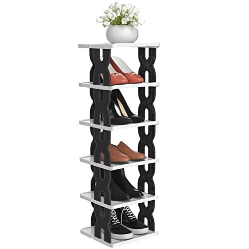 6 Tier Narrow Shoe Rack, Small Vertical Shoe Stand, Space Saving DIY Free  Standing Shoes Storage Organizer for Entryway, Closet, Hallway, Easy