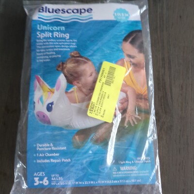 Pool Float, Unicorn Split Ring ages 3-6yrs. upto 44lbs. includes repair patch