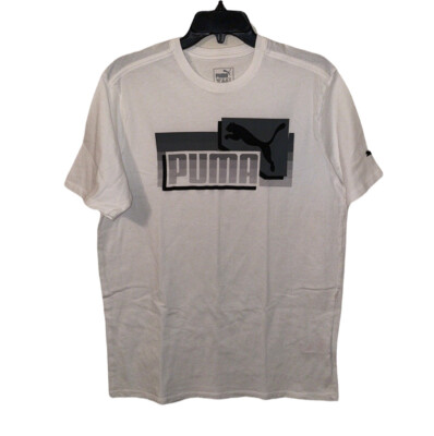 ★ PUMA★ Graphic Tee Grey Header 95041303 950413-03 Puma White/Gray Graphic Logo Short Sleeve T-Shirt Mens Size