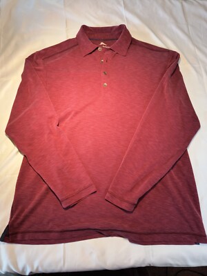 Tommy Bahama Mens L Red Long Sleeve Polo Shirt Made in