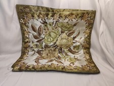 2 Vintage Pillow Covers 16x16 Inches Green  Beige Roses Tan Gold Stitching