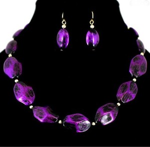 Deep-Purple-Metallic-Brushed-Beads-Necklace-amp-Earring-Set