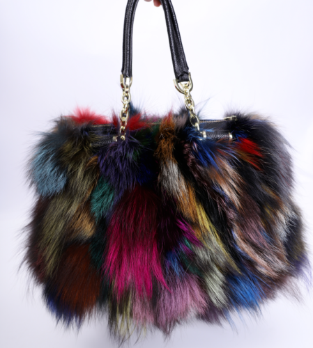 100% Women's Real Fox Fur Handbags Colored Tote Shoulder Bag Real Fur Handbag