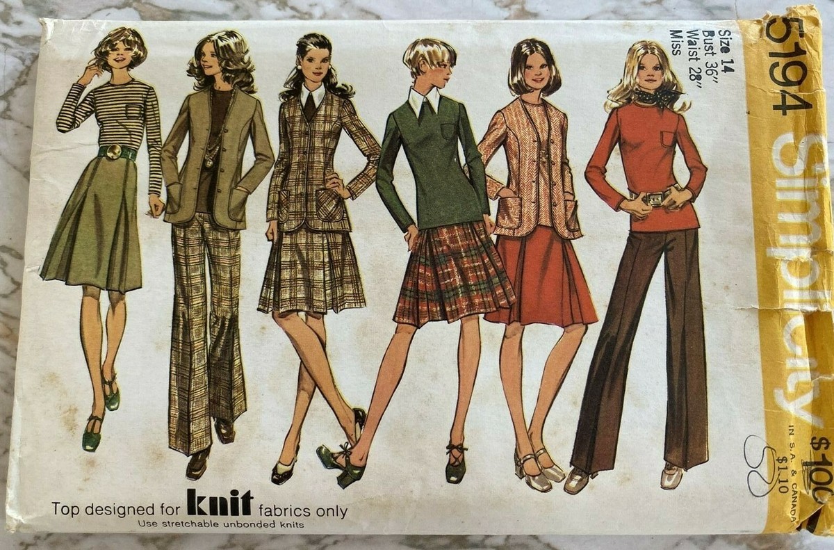 1970's VTG SEWING PATTERN SIMPLICITY 5194 Misses Sz 14 Pants,Skirt