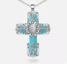 Cathedral Crucifix Made Of Turquoise Magnesite and White Cat's Eye