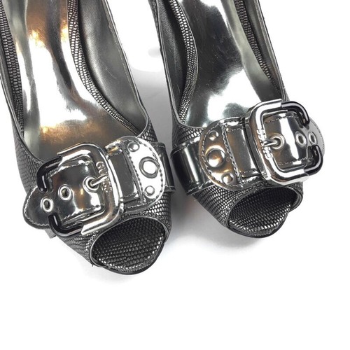 Guess by Marciano Nevel Pumps Peep Toe Heels Womens 5.5 Silver Black - Picture 3 of 11