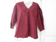 BNWT Uniqlo Burgundy 100% Cotton V-Neck 3/4 Sleeve Blouse Top - S/UK8-10