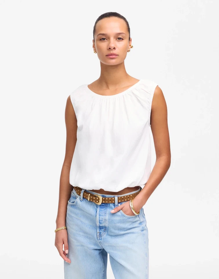 Madewell большой пузырь футболка в бледной замши хлопок льняной пузырь кромки лодки шеи новый с Ярлыками - Изображение 2 из 4