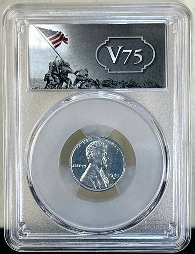 1943 D Lincoln Steel Cent PCGS MS65 V75 Label