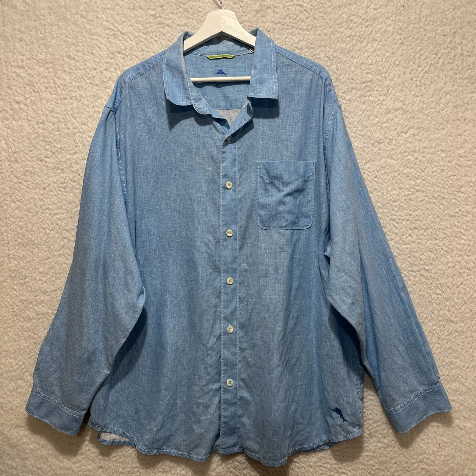Tommy Bahama Men’s Long Sleeve Button Down Shirt Size 1XL Light Blue 100% Linen