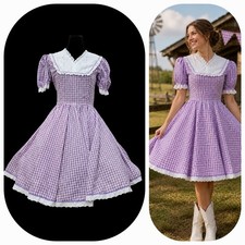 VTG Women s Handmade Western Prairie Square Dance Dress Purple Gingham