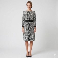 Marc Jacobs Leopard Print Belted Midi Dress Black White Silk Lined Size 0