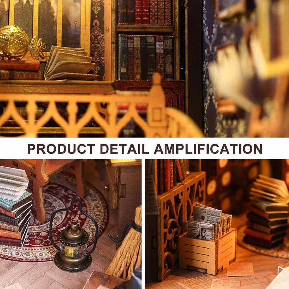 Book Nook Kit, DIY Book Nook Library Miniature Da Costruire DIY Booknook 3D Puzz - Immagine 4 di 4