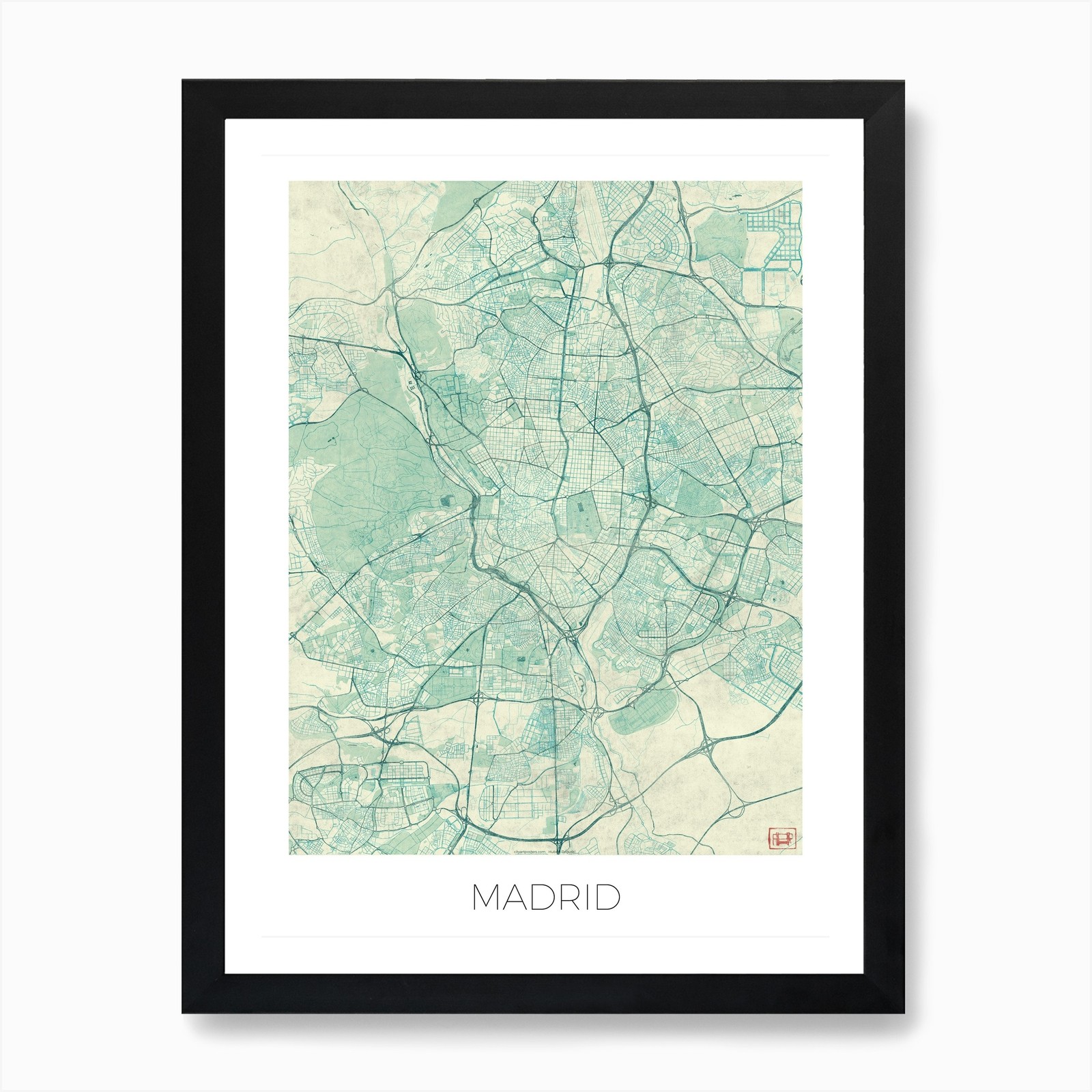 Madrid Map Vintage in Blue Art Prin Framed Wall Art Poster Canvas Print Picture
