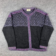 VTG Alpaca Imports Cardigan Sweater Womens M Purple Black Fair Isle Nordic Wool