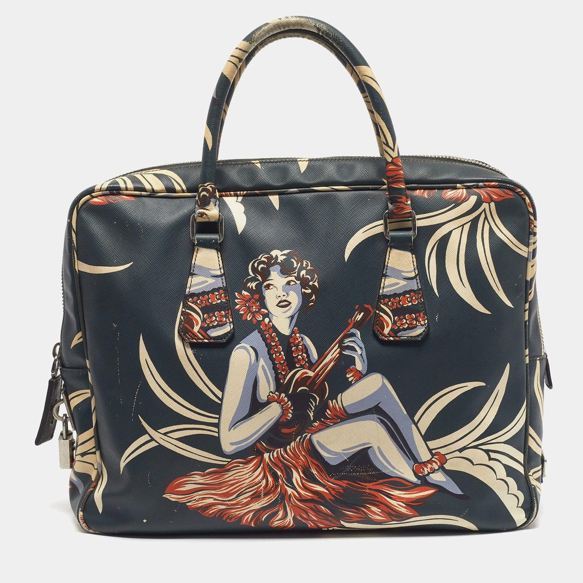 Prada Green Hawaiin Print Saffiano Leather Briefcase | eBay