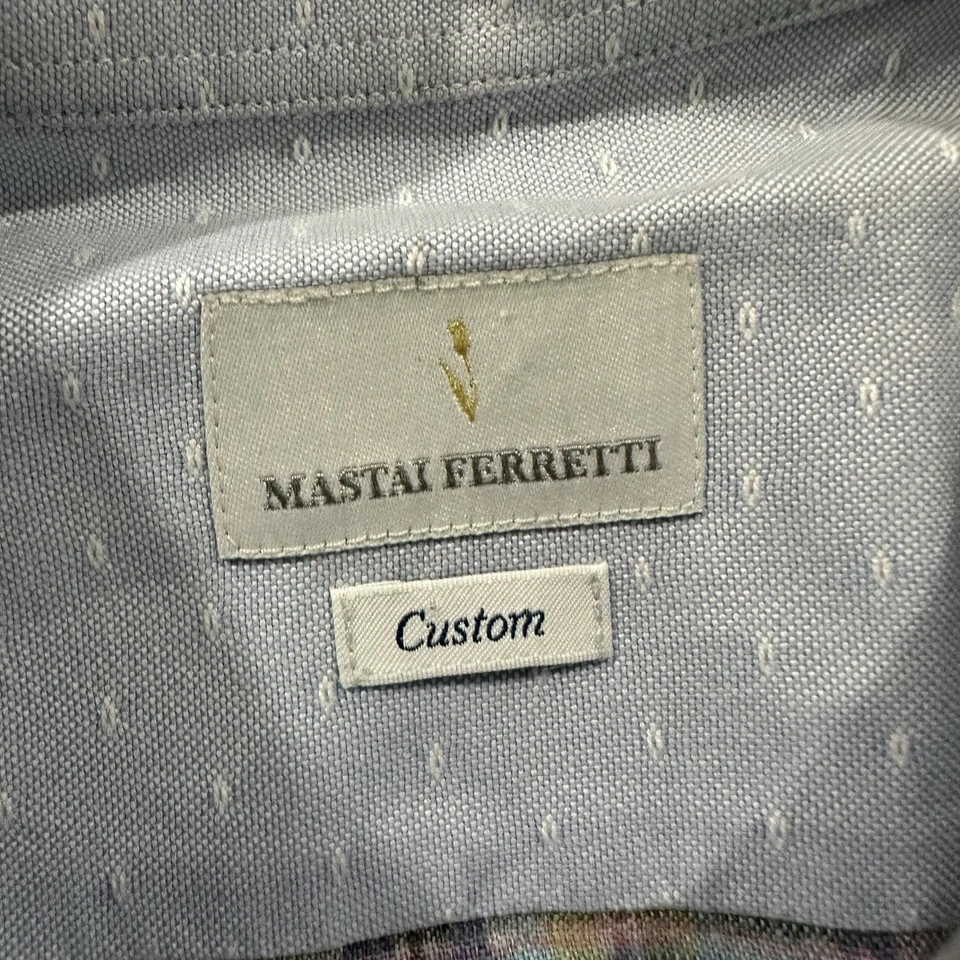 Mastai Ferretti 100% Linen Shirt Men's Large Plaid Flannel Pastel Button Blue - Image 2 of 4