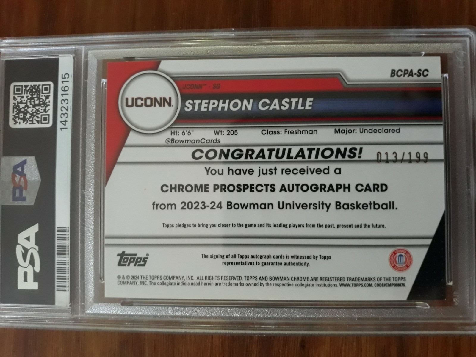 2023 BOWMAN U CHROME STEPHON CASTLE PROSPECTS AUTOGRAPH LAVA REFRACTOR PSA 9/199 view 2