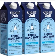 3x Clean Cult Liquid Hand Soap Refill , 32oz Each - Moisturizing Sea Minerals