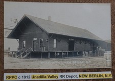 RPPC c 1912 Unadilla Valley RR Depot, NEW BERLIN, NEW YORK. REAL PHOTO POSTCARD