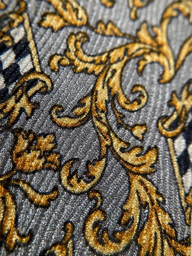 GIANNI VERSACE Vintage '90s Baroque Acanthus Tie Grids Art Nouveau Italy Gray image 7